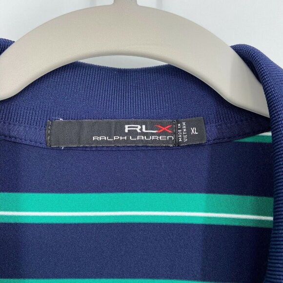 RLX Ralph Lauren Polo Shirt Men's Size XL Blue/Green Striped Golf Short Sleeve - Picture 5 of 7